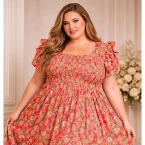 Sz 4X XXXXL HATTIE Dress in Poppy | Ivy City Co. 100% Cotton Pink Salmon Summer